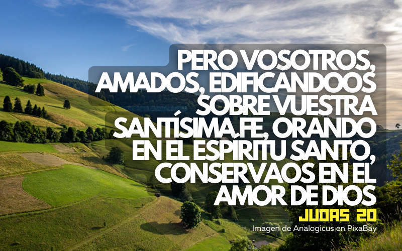Pero vosotros, amados, edificándoos sobre vuestra santísima fe, orando en el Espíritu Santo, 21conservaos en el amor de Dios.png